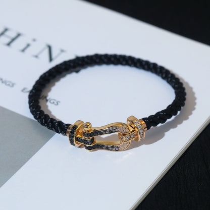 [LuxJewelry]FORCE LARGE HORSESHOE BLACK WHITE DIAMOND BRACELET ROSE GOLD
