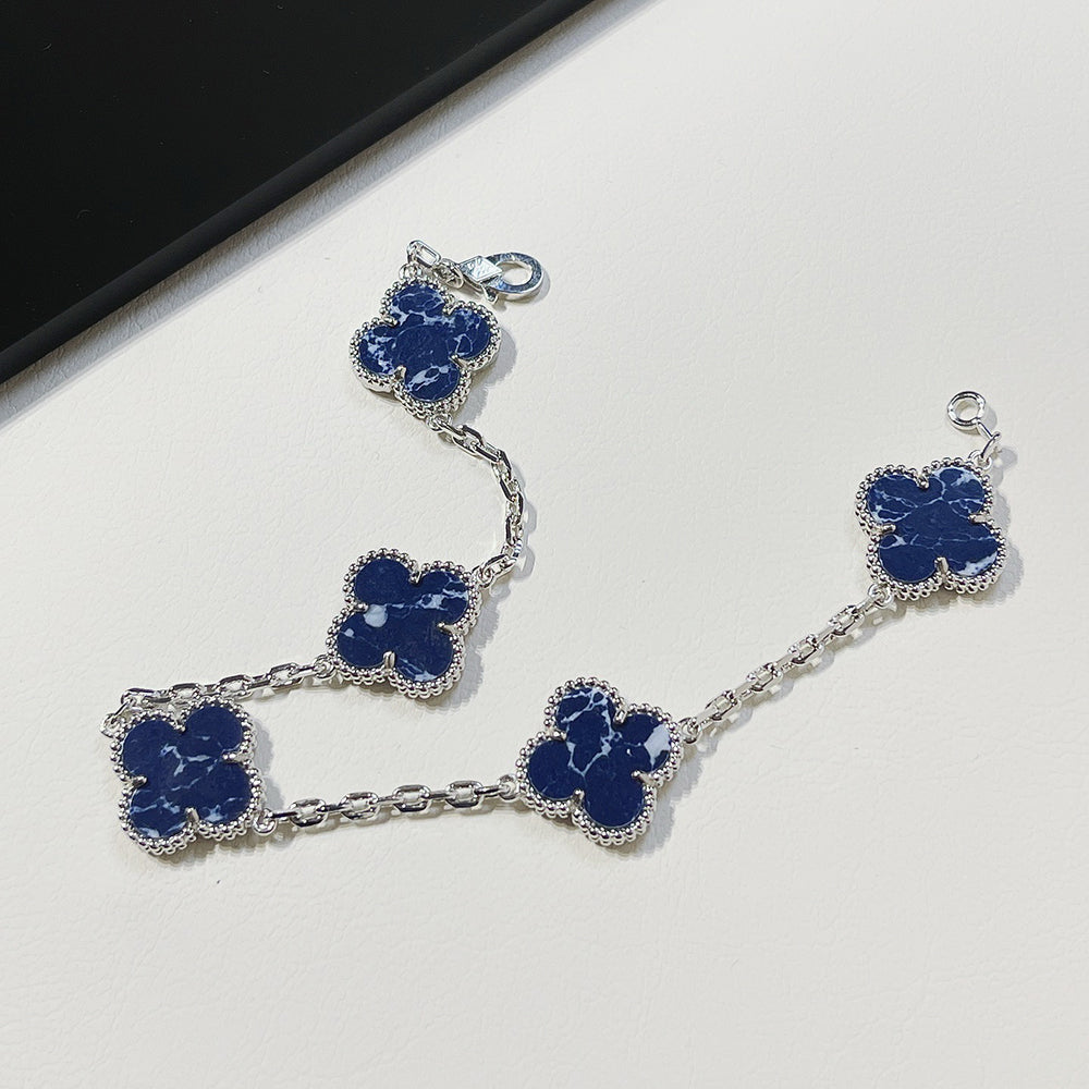 [LuxJewelry]CLOVER 5 MOTIF PIETERSITE SILVER BRACELET