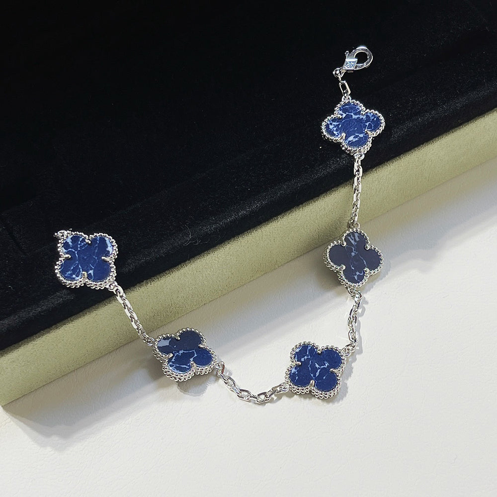 [LuxJewelry]CLOVER 5 MOTIF PIETERSITE SILVER BRACELET