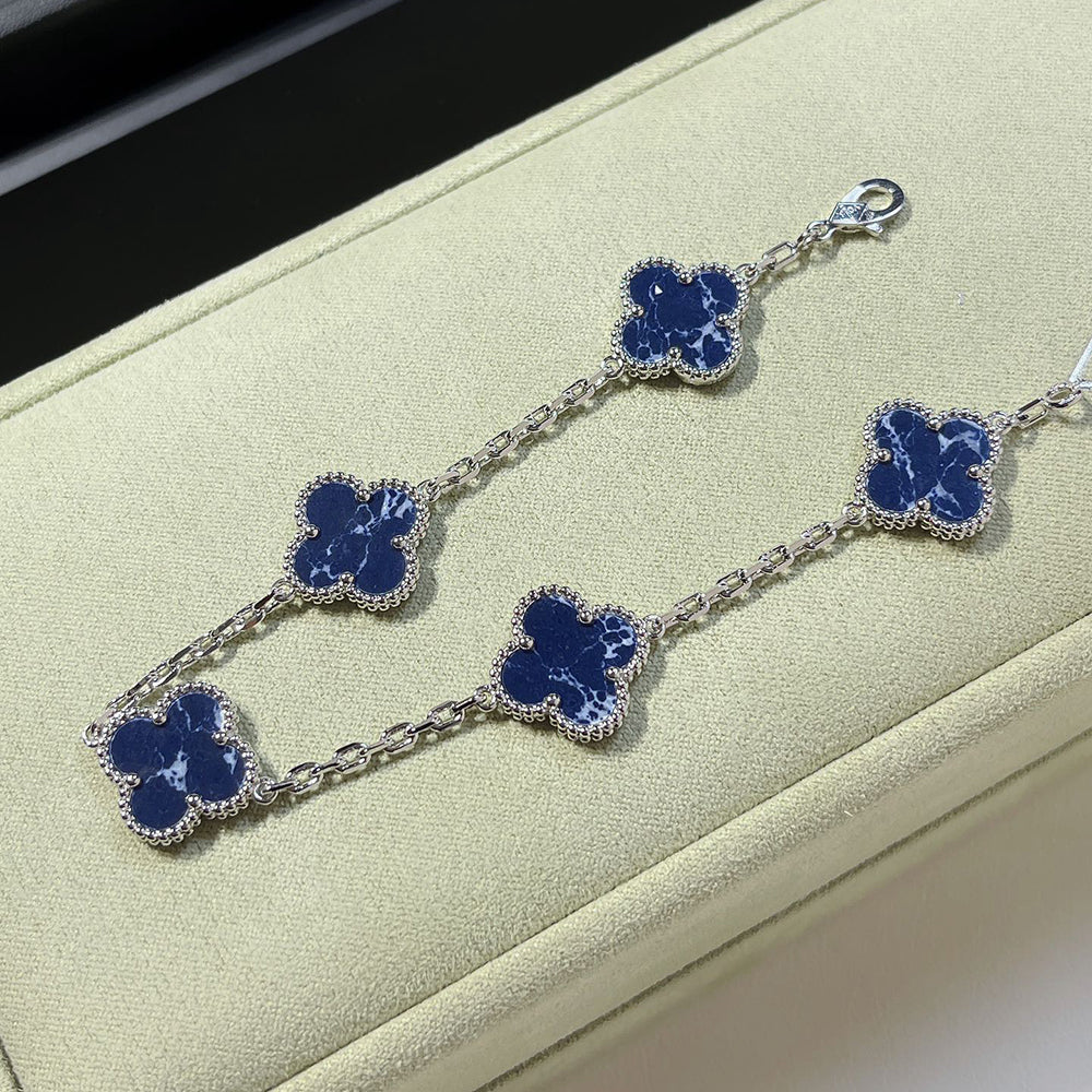 [LuxJewelry]CLOVER 5 MOTIF PIETERSITE SILVER BRACELET