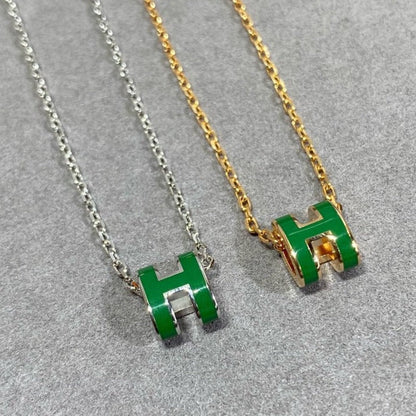 [LuxJewelry]POP H GREEN NECKLACE SILVER AND GOLD