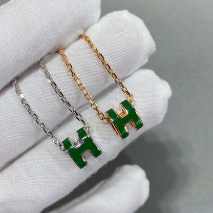 [LuxJewelry]POP H GREEN NECKLACE SILVER AND GOLD