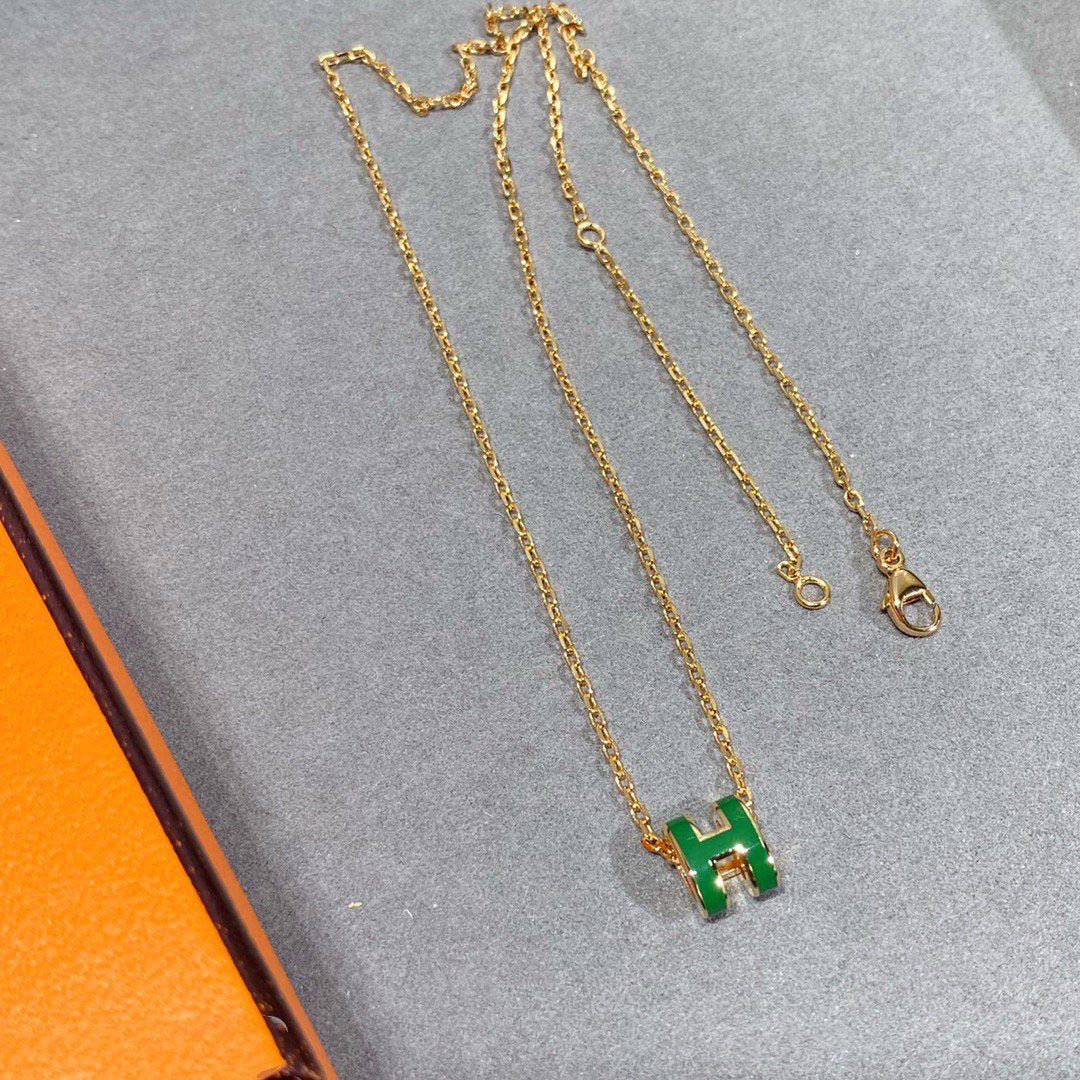 [LuxJewelry]POP H GREEN NECKLACE SILVER AND GOLD