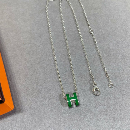[LuxJewelry]POP H GREEN NECKLACE SILVER AND GOLD