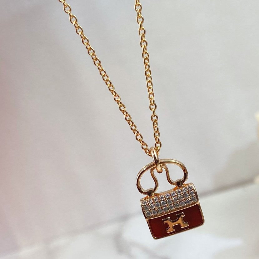 [LuxJewelry]CONSTANCE RED PEDANT PINK GOLD NECKLACE