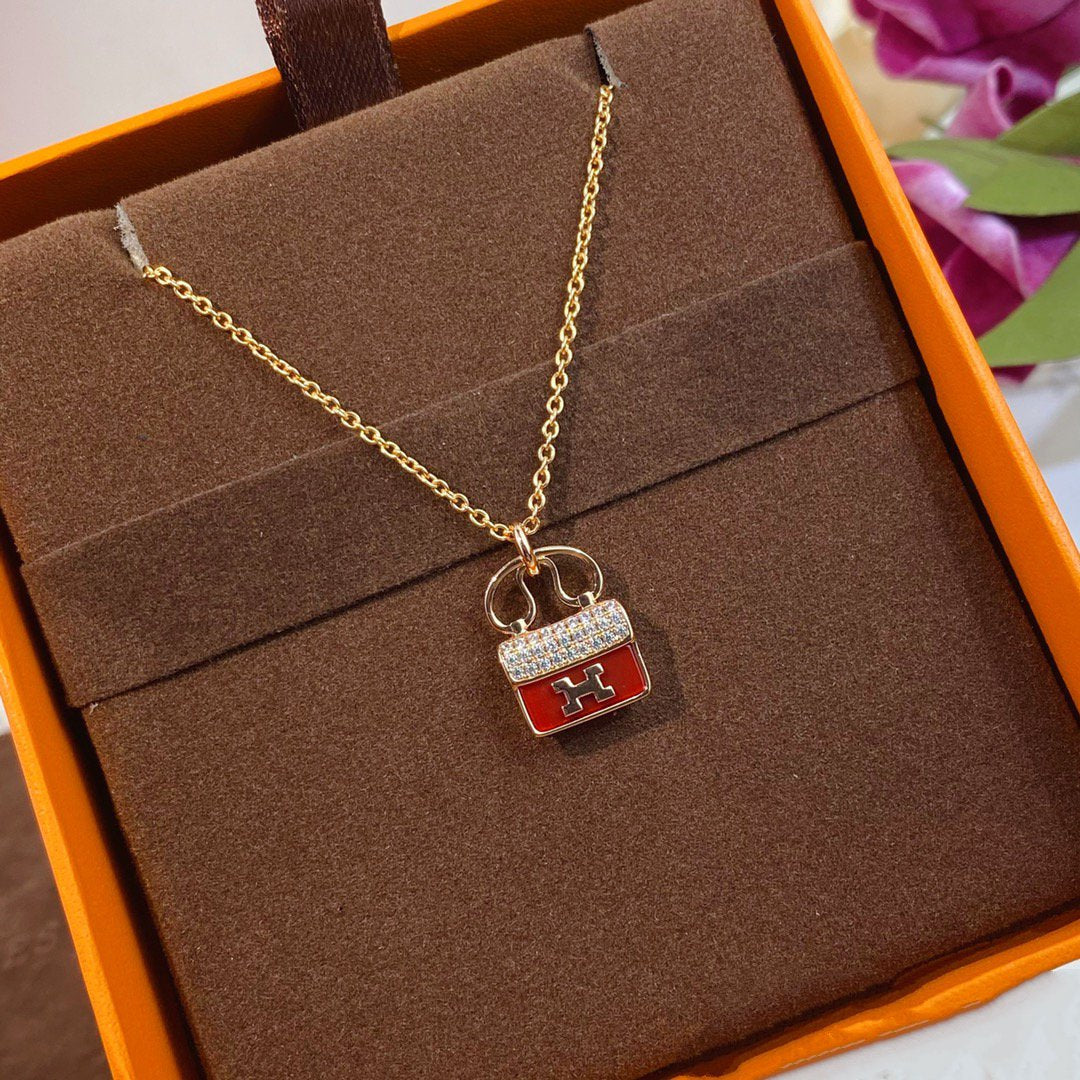 [LuxJewelry]CONSTANCE RED PEDANT PINK GOLD NECKLACE