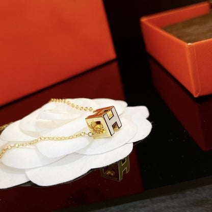 [LuxJewelry]H WHITE SQUARE GOLD NECKLACE