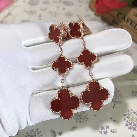 [LuxJewelry]CLOVER 3 MOTIF CARNELIAN DROP EARRINGS