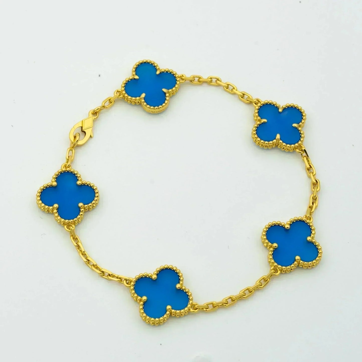 [LuxJewelry]CLOVER 5 MOTIFS BLUE AGATE BRACELET