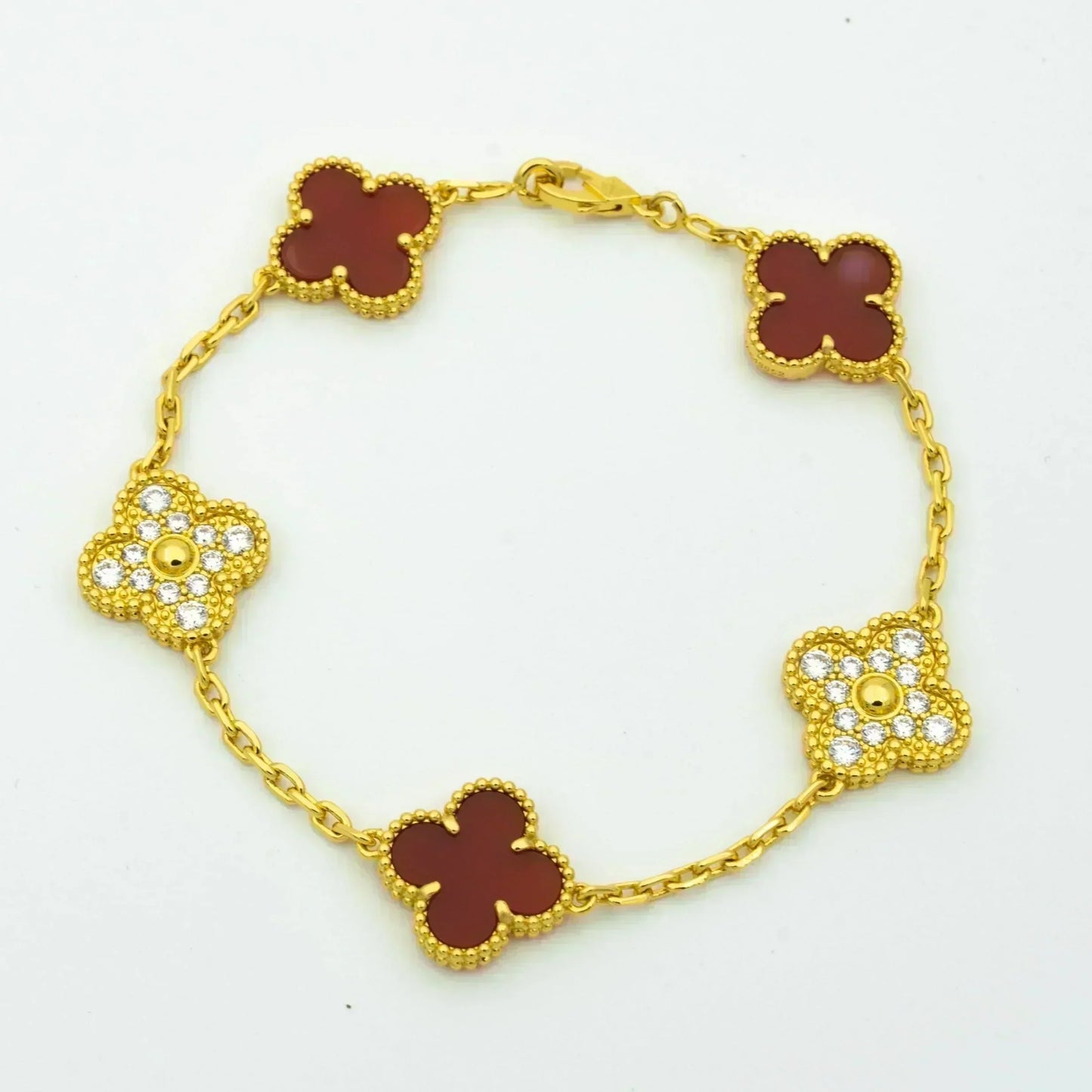 [LuxJewelry]CLOVER 5 MOTIFS CARNELIAN DIAMOND BRACELET