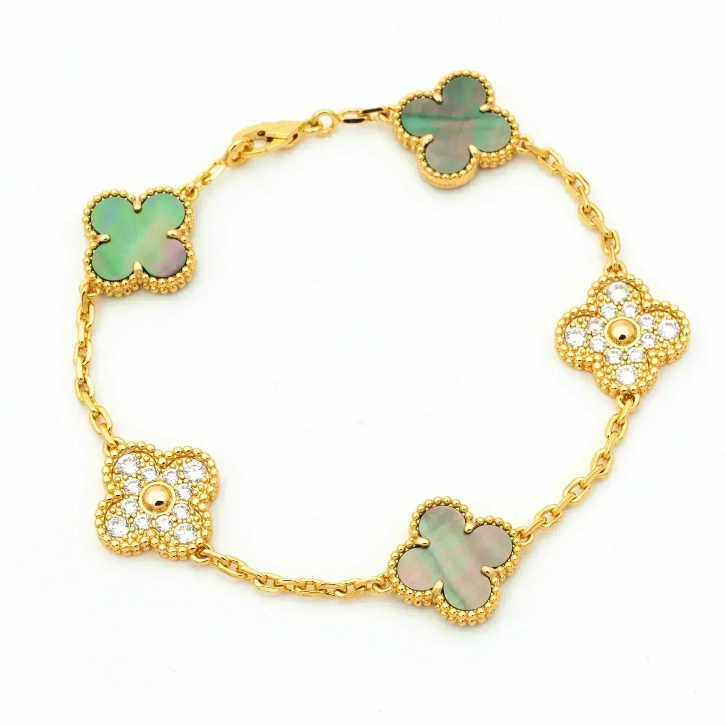 [LuxJewelry]CLOVER 5 MOTIF GRAY MOP DIAMOND BRACELET