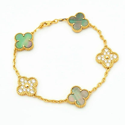 [LuxJewelry]CLOVER 5 MOTIF GRAY MOP DIAMOND BRACELET