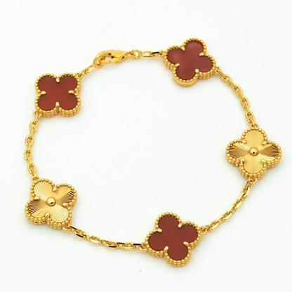 [LuxJewelry]CLOVER  5 MOTIFS CARNELIAN GOLD BRACELET