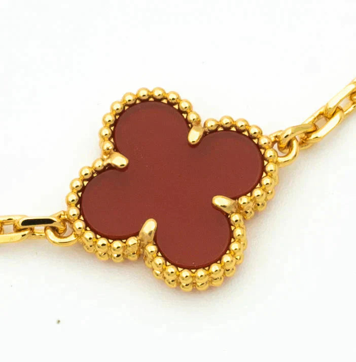 [LuxJewelry]CLOVER 5 MOTIFS CARNELIAN DIAMOND BRACELET