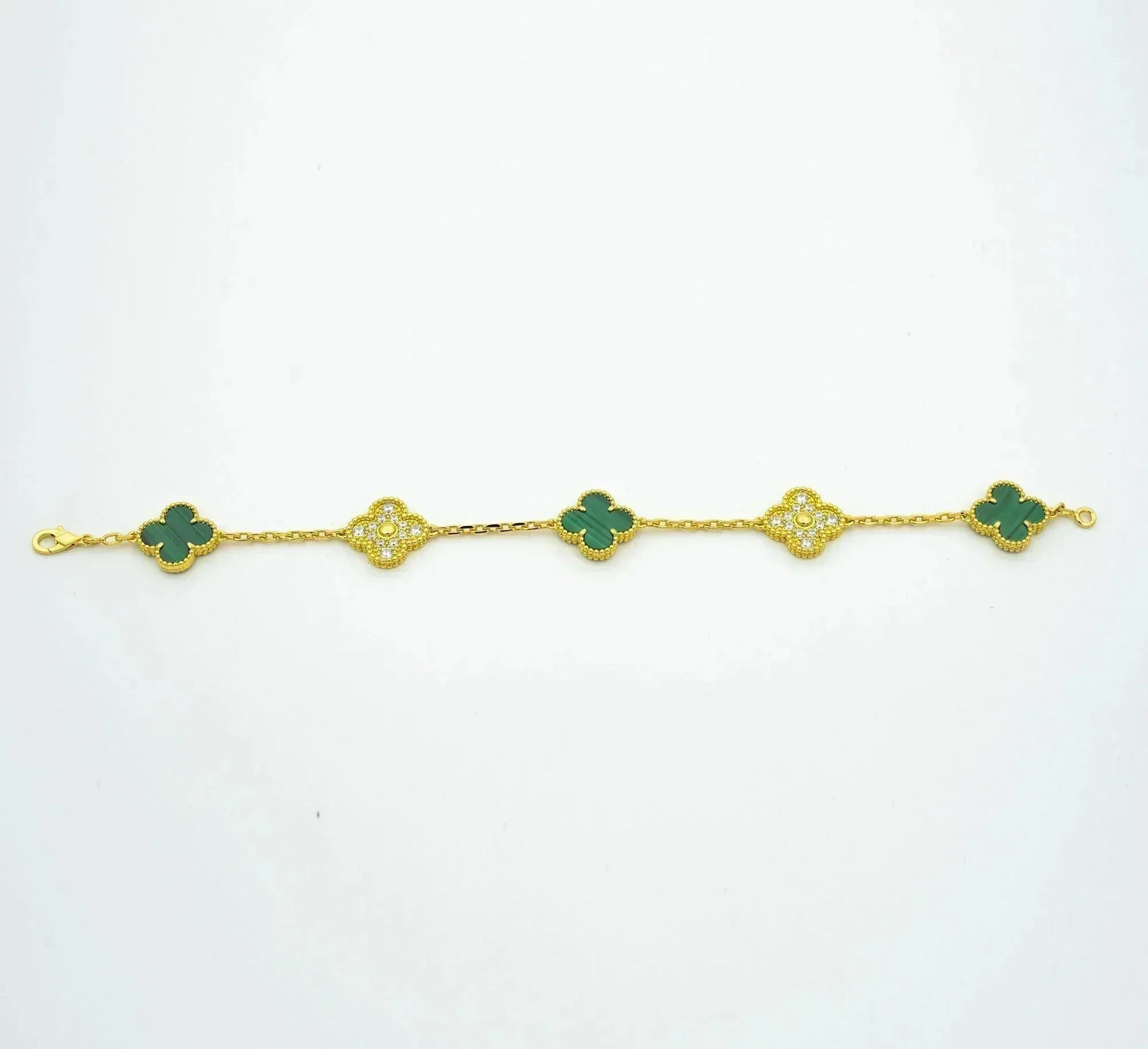 [LuxJewelry]CLOVER  5 MOTIF MALACHITE DIAMOND BRACELET
