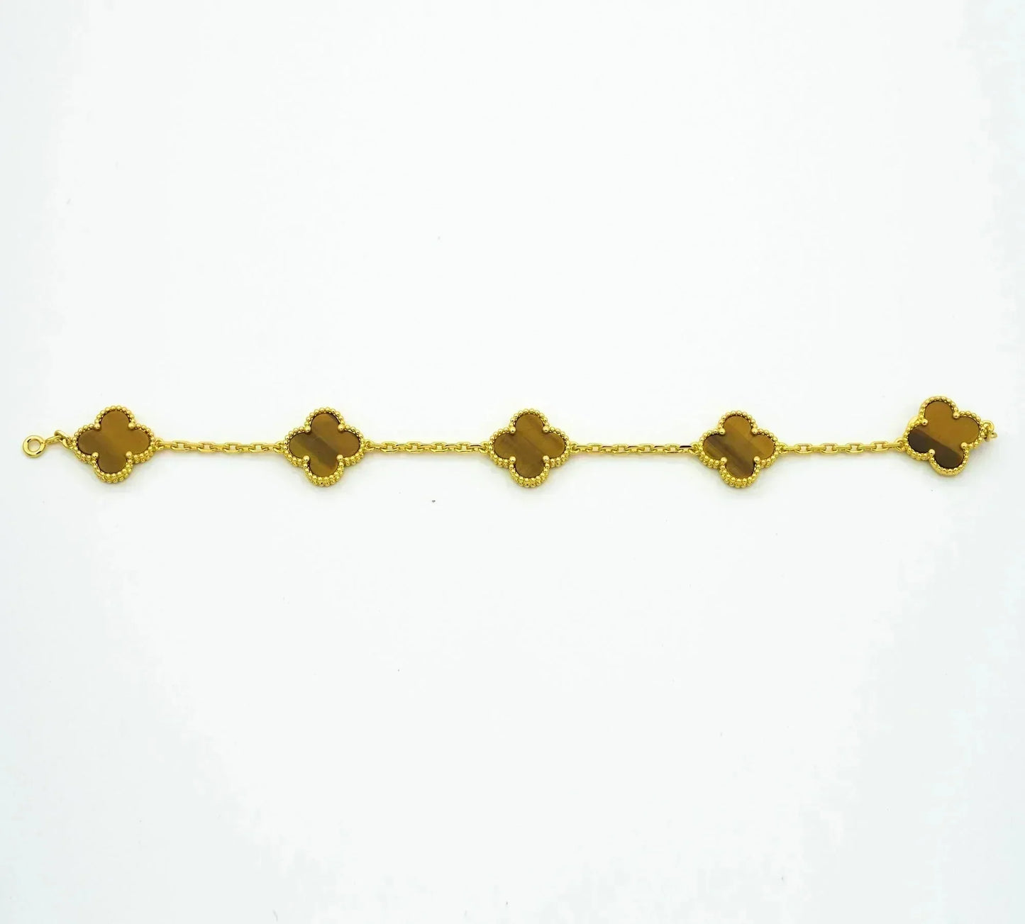 [LuxJewelry]CLOVER  5 MOTIFS TIGER EYE BRACELET