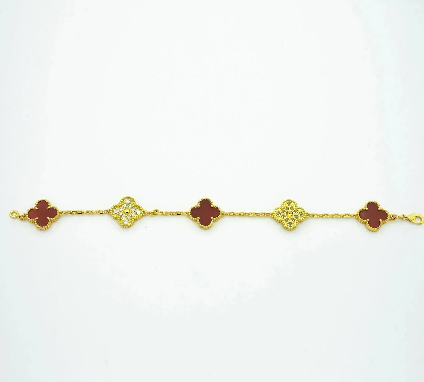[LuxJewelry]CLOVER 5 MOTIFS CARNELIAN DIAMOND BRACELET