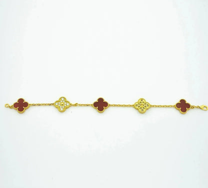 [LuxJewelry]CLOVER 5 MOTIFS CARNELIAN DIAMOND BRACELET