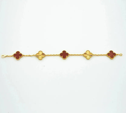 [LuxJewelry]CLOVER  5 MOTIFS CARNELIAN GOLD BRACELET