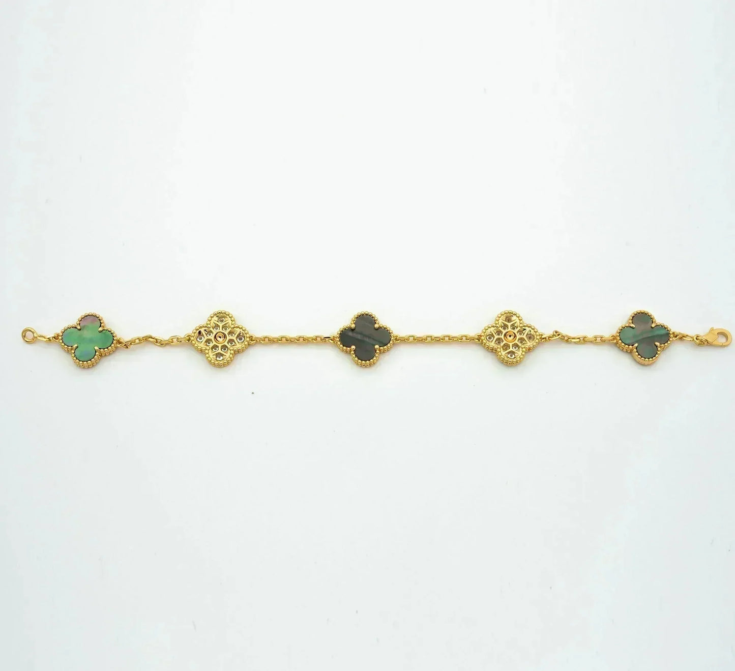 [LuxJewelry]CLOVER 5 MOTIF GRAY MOP DIAMOND BRACELET