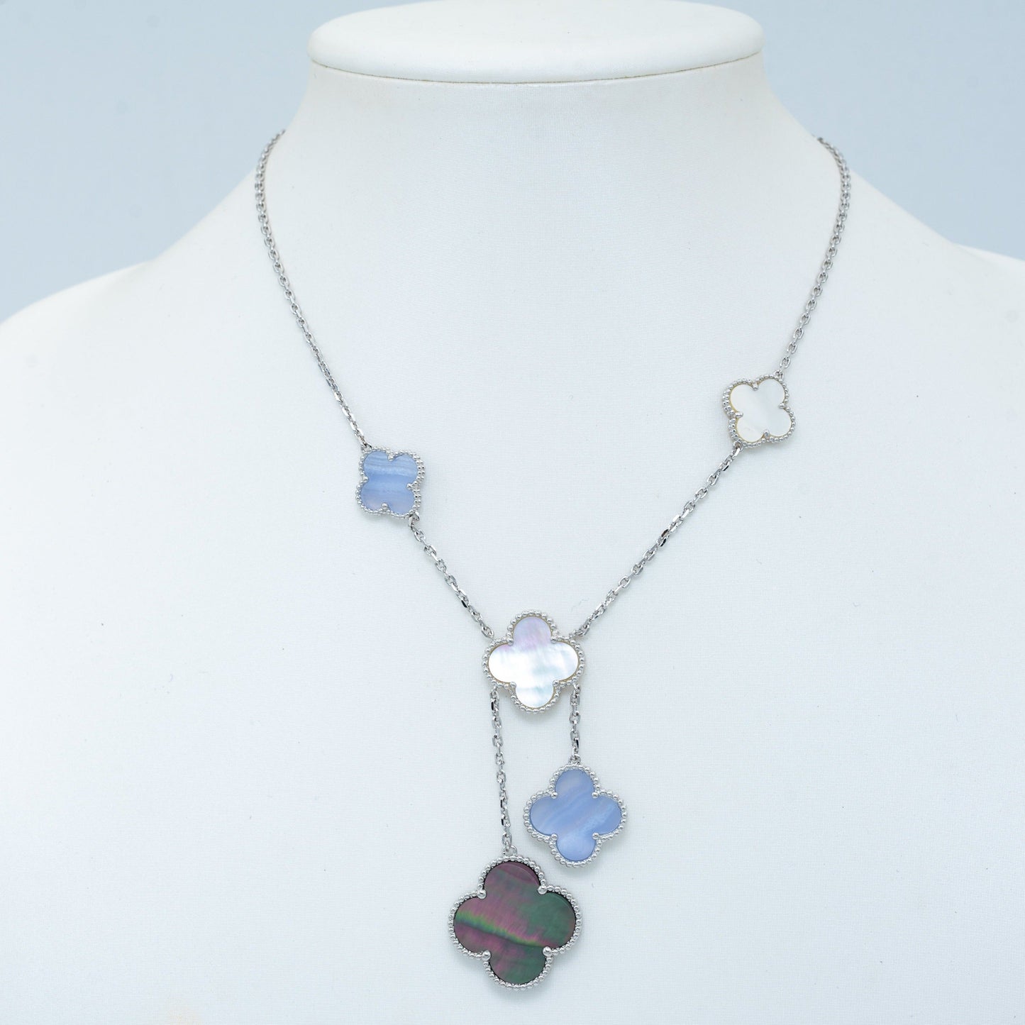 [LuxJewelry]CLOVER MOP CHALCEDONY NECKLACE SILVER 6 MOTIF