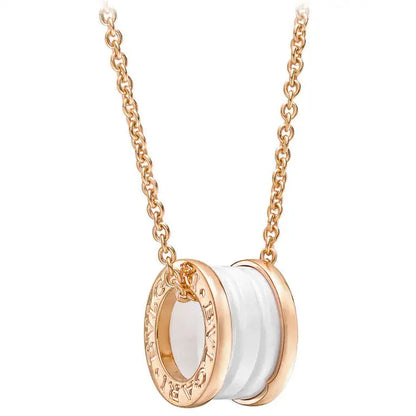 [LuxJewelry]ZERO 1 WHITE CERAMIC PINK GOLD DIAMOND NECKLACE