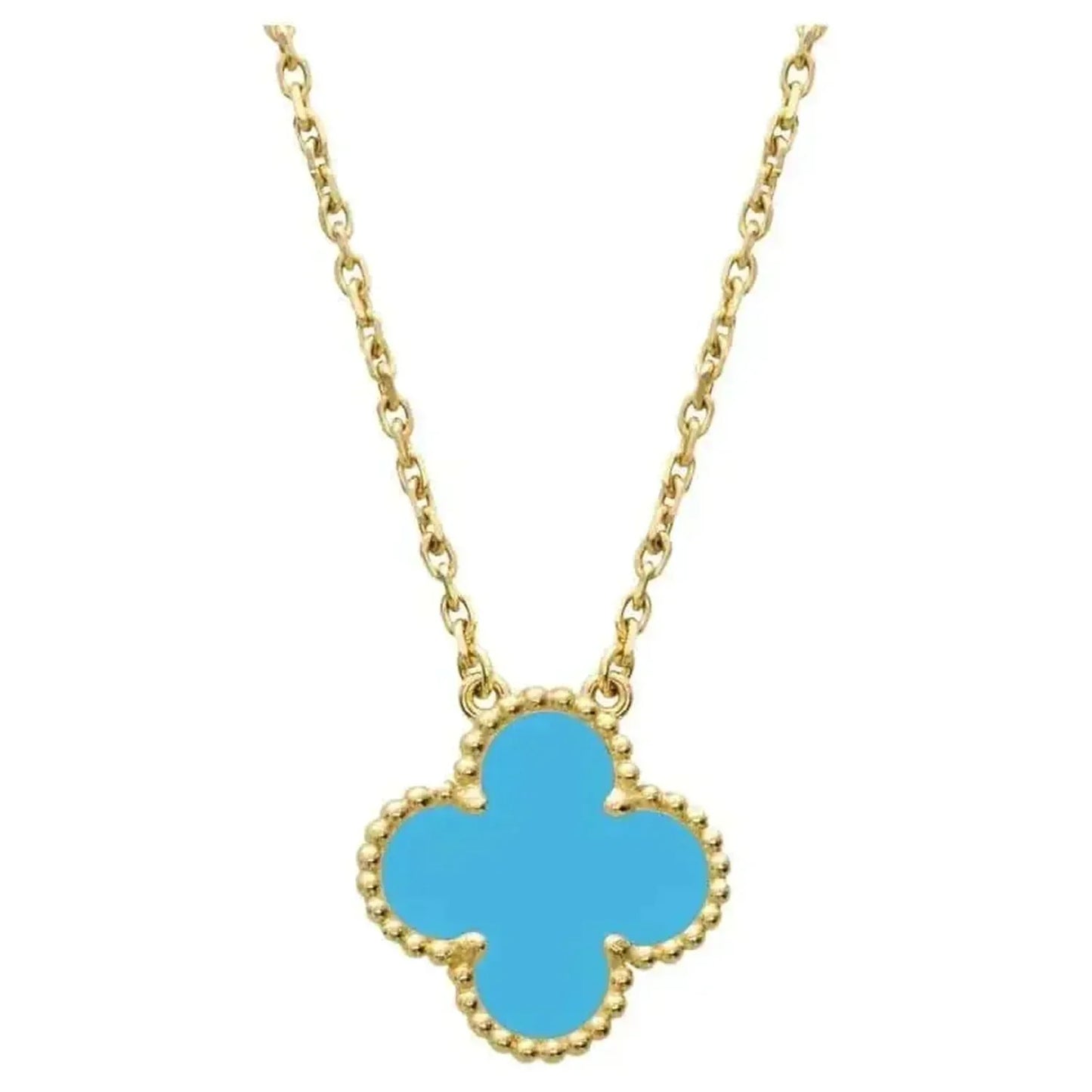[LuxJewelry]CLOVER 15MM VINTAGE TURQUOISE NECKLACE