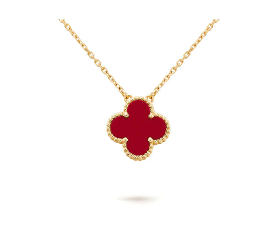 [LuxJewelry]CLOVER 15MM CARNELIAN SINGLE FLOWER NECKLACE