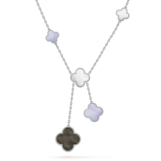 [LuxJewelry]CLOVER MOP CHALCEDONY NECKLACE SILVER 6 MOTIF