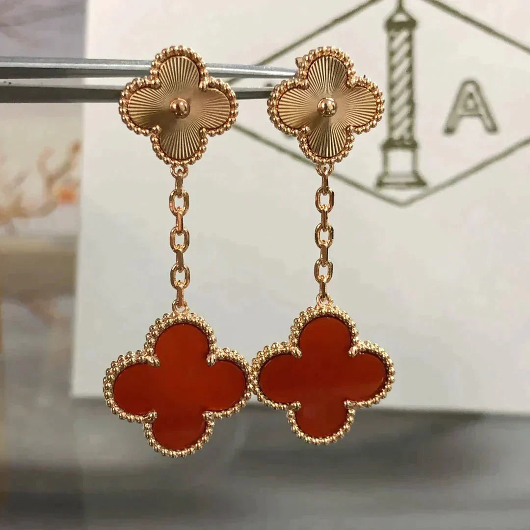 [LuxJewelry]CLOVER 2 MOTIF  LASER CARNELIAN EARRINGS