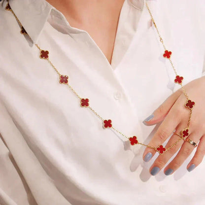 [LuxJewelry]CLOVER 20 MOTIFS CARNELIAN NECKLACE