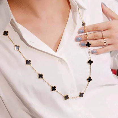 [LuxJewelry]CLOVER 20 MOTIFS ONYX NECKLACE