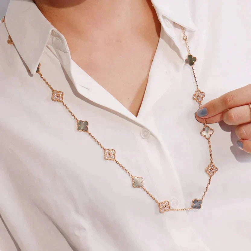 [LuxJewelry]CLOVER 20 MOTIFS DARK MOP DIAMOND  NECKLACE
