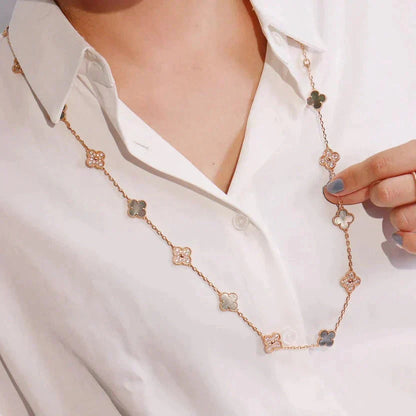 [LuxJewelry]CLOVER 20 MOTIFS DARK MOP DIAMOND  NECKLACE
