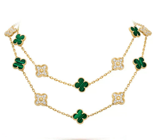 [LuxJewelry]CLOVER 20 MOTIFS MALACHITE DIAMOND NECKLACE