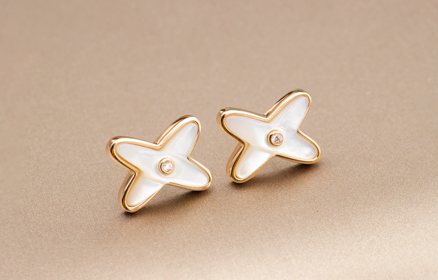 [LuxJewelry]JEUX DE WHITE MOP PINK GOLD DIAMOND EARRINGS