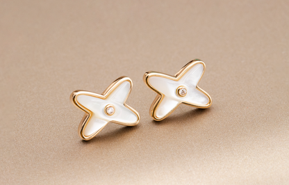 [LuxJewelry]JEUX DE WHITE MOP PINK GOLD DIAMOND EARRINGS