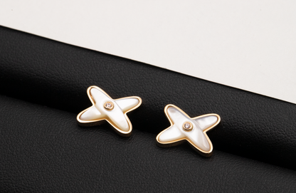 [LuxJewelry]JEUX DE WHITE MOP ROSE GOLD DIAMOND EARRINGS