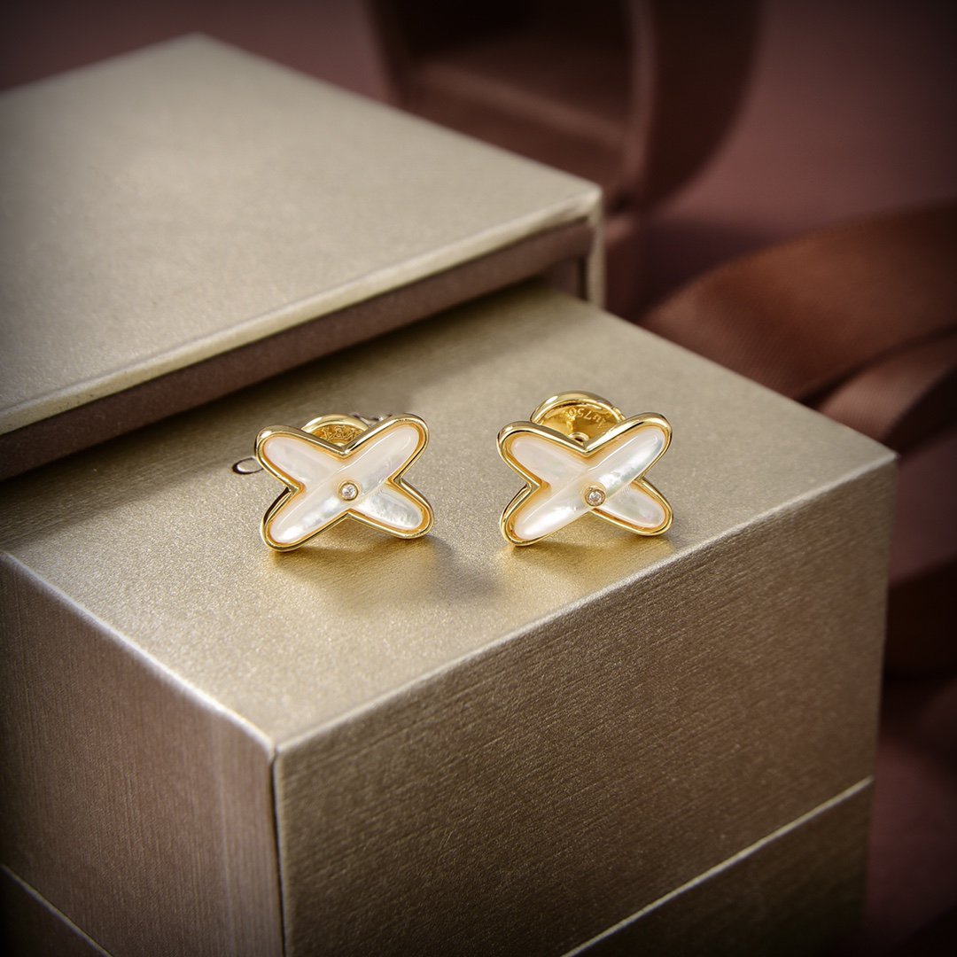 [LuxJewelry]JEUX DE WHITE MOP GOLD DIAMOND EARRINGS