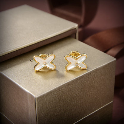 [LuxJewelry]JEUX DE WHITE MOP GOLD DIAMOND EARRINGS