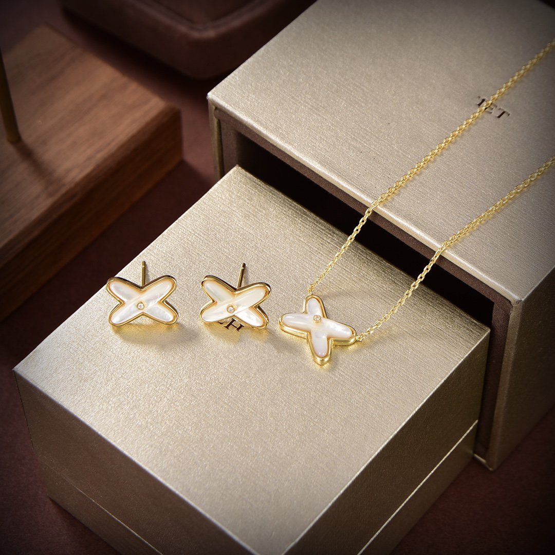 [LuxJewelry]JEUX DE WHITE MOP GOLD DIAMOND EARRINGS