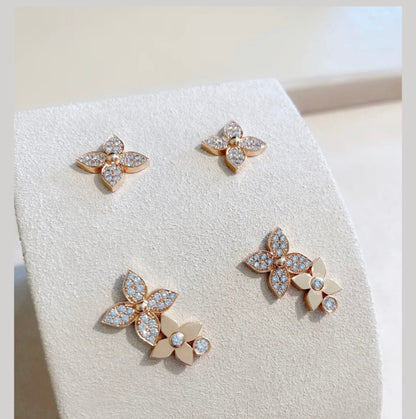 [LuxJewelry]STAR BLOSSOM STUD EARRINGS PINK GOLD DIAMONDS