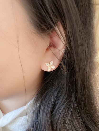 [LuxJewelry]STAR BLOSSOM STUD EARRINGS PINK GOLD DIAMONDS