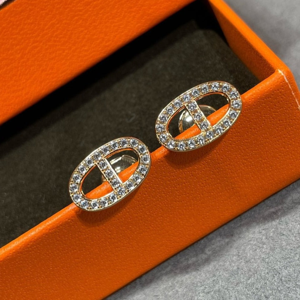 [LuxJewelry]HM FULL DIAMOND PIG NOSE STUD EARRINGS