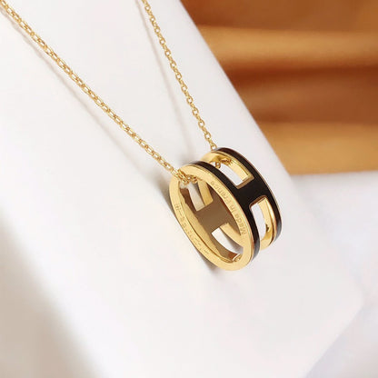 [LuxJewelry]HM CLIC BLACK ENAMEL GOLD NECKLACE