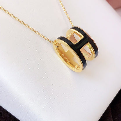 [LuxJewelry]HM CLIC BLACK ENAMEL GOLD NECKLACE