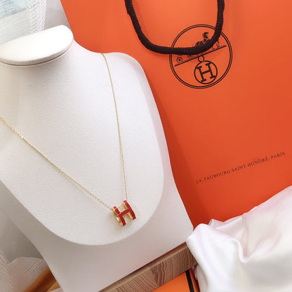 [LuxJewelry]HM CLIC RED ENAMEL GOLD NECKLACE