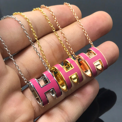[LuxJewelry]H NECKLACE PINK