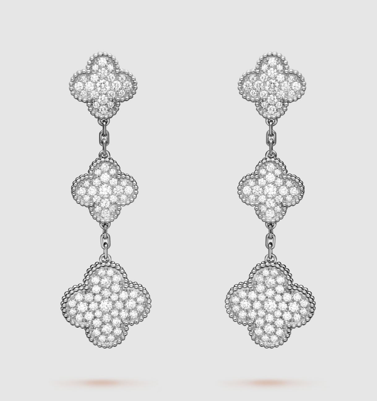 [LuxJewelry]CLOVER 3 MOTIF DIAMOND SILVER DROP EARRINGS