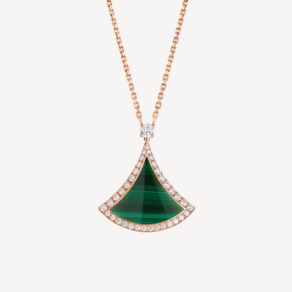 [LuxJewelry]DREAM MALACHITE DIAMOND PAVED PINK GOLD NECKLACE